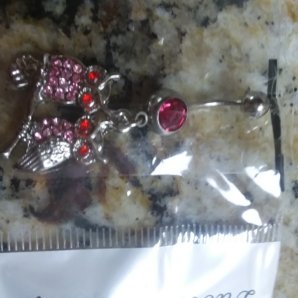 Pink owls belly ring